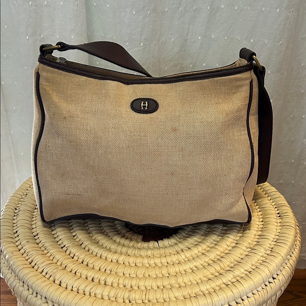 Heritage Etienne Aigner Bag Tan Canvas with Burgundy Leather Trim - Picture 14 of 14